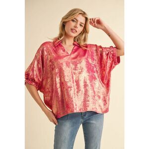 262. Fuchsia Metallic Dolman Blouse